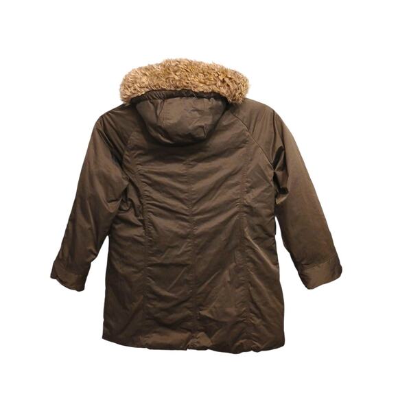 Old Navy Parka L Brown Coat Fur Trim Hood Warm Lined Winter Jacket Gorp Preppy - Picture 3 of 16